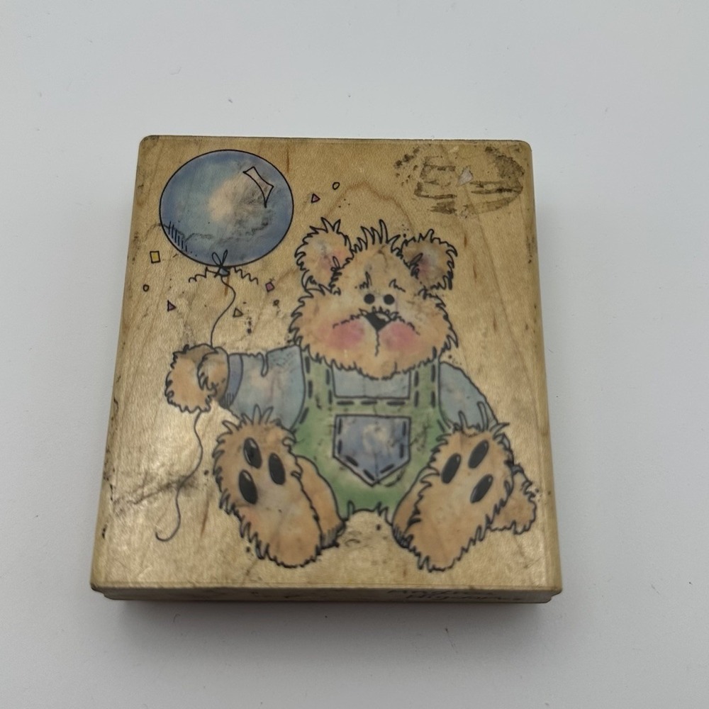 Penny Black Balloon Teddy 1049J Bear Birthday Wood - Rubber Stamp Vintage 1998